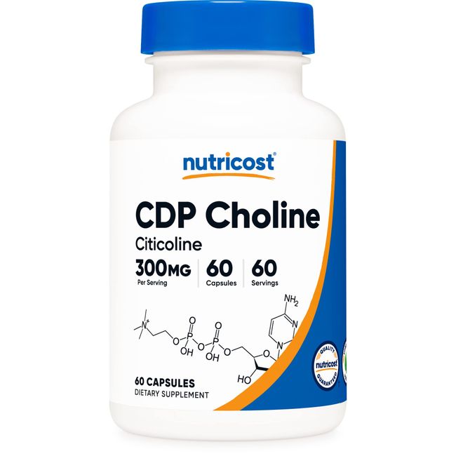 Nutricost CDP Choline (Citicoline) 300mg, 60 Vegetarian Capsules - Non-GMO, Vegetarian Friendly, Gluten Free …