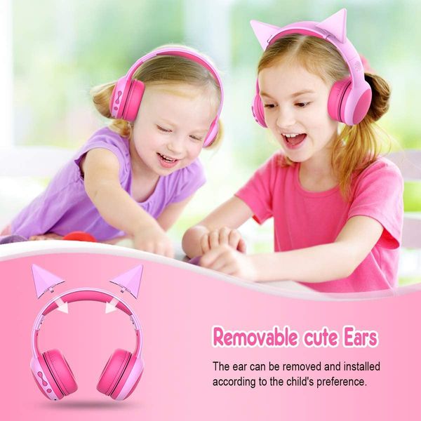 gorsun bluetooth kids headphones with 85dB limited Volume, Children's Wireless Bluetooth Headphones, Foldable bluetooth Stereo over-Ear kids headsets - Pink New Version