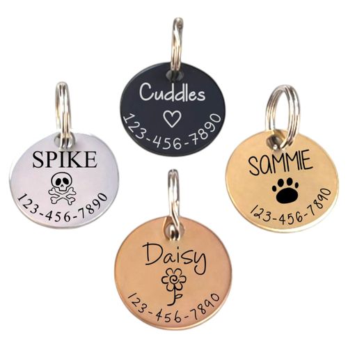 Engraved Dog Tag, Pet Id Tag, Personalized Dog and Cat Tags, Dog Id Tag, Cat Id Tag, Dog collar tag, Cat collar tag, Stainless Steel, Silver, Black, Rose Gold, Gold