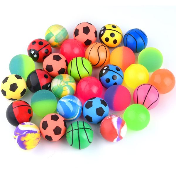 FEPITO 30 Pcs Bouncy Balls Colourful Rubber Balls Bouncing Ball Bulk Party Bag Fillers for Kids Prizes, Birthday Party Bag Fillers (30mm)