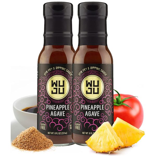 WUJU Pineapple Agave Sauce - Naturally Gluten Free Sweet And Sour Sauce - Unique Combination of Umami, Pineapple Agave & Apple - Duck Sauce w/ All Natural Ingredients & No Preservatives - 2 x 8 Ounce