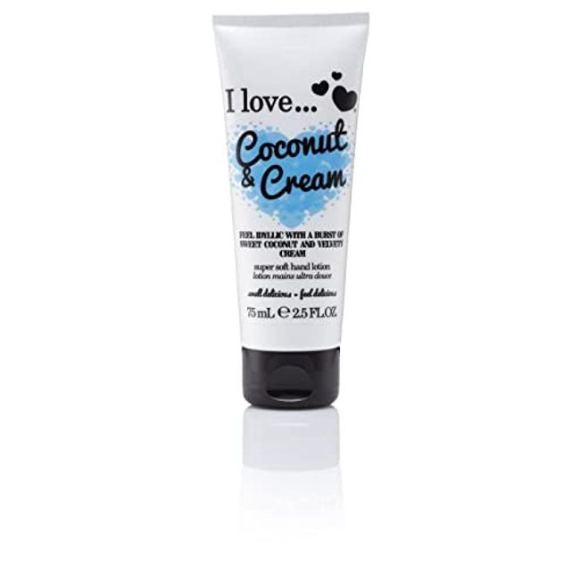 I Love Coconut & Cream Hand Lotion, Helps to Soothe Skin & Relieves Dry Hands, Made With 87% Naturally Derived Ingredients For Soft & Scented Hands, TravelSize Providing OnTheGo Moisture, VeganFriendly 75ml