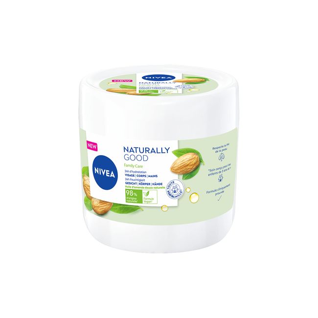 NIVEA NATURALLY GOOD Family Care Mehrzweckcreme für die ganze Familie (1 x 450 ml), 3-in-1 Creme angereichert mit 100% natürlichem Süßmandelöl, Gesichtscreme - Körper - Hände