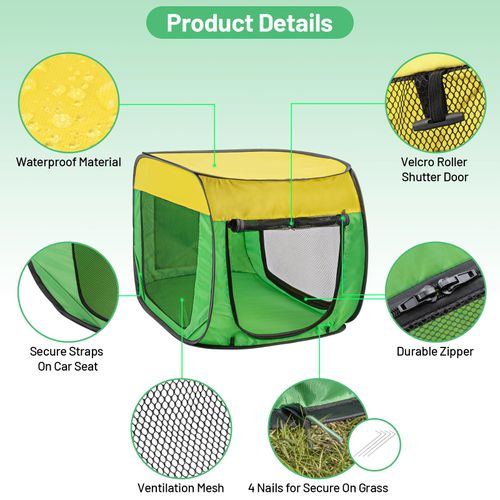 BUMUBI Travel Dog Crate Portable Dog Kennel for Small Dogs Pop Up Soft Dog Enclosure Indoor Outdoor for Medium Dogs Pets Foldable Crate（Green and Yellow-Medium）