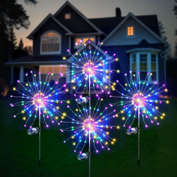 4Pack Firework Solar Lights Outdoor, Solar Garden Decorative Lights, Solar Walkway Lights Waterproof, 35 Copper Wires String Lights for Christmas, Pathway, Patio, Flowerbed