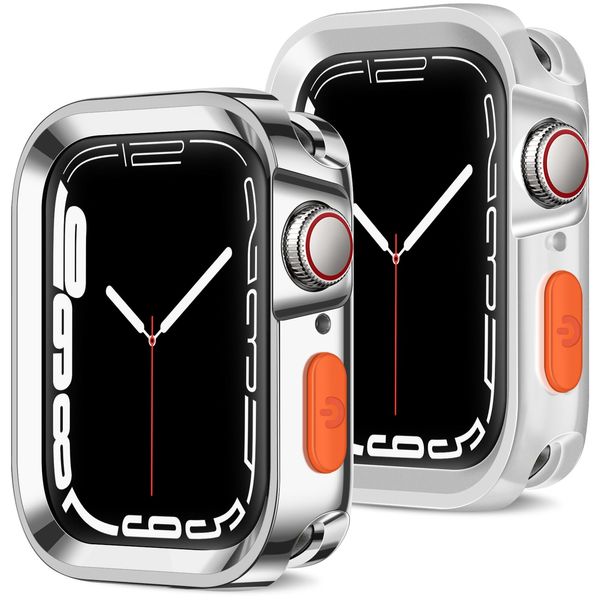 ZZDZZ 2 Pack Rugged Case Compatible with Apple Watch Case 41mm 40mm, Durable Soft TPU Shockproof Protective Bumper Cover Compatible with iWatch Series 9/8/7/6/SE/5/4 (Plating Silver/Clear)