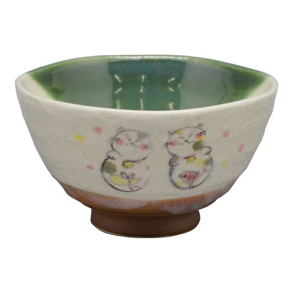 Yutakagama Matcha Bowl, White, Size: Diameter 4.5 x Height 2.6 inches (11.6 x 6.7 cm), Rikyu Rice Bowl, Cat