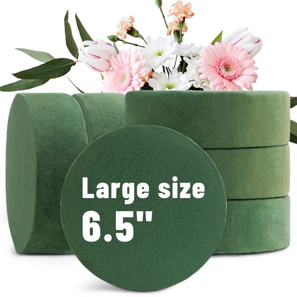 Max Shape 6 Packs Round Floral Foam Blocks，6.5'' Large Dry Floral Foam for Artificial Flowers,Flower Foam Blocks for Wedding Aisle Flowers Party Decoration