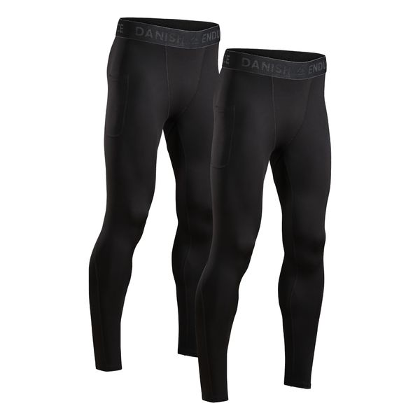 DANISH ENDURANCE Men's Compression Long Tights 2 Pack L Black 2-Pack