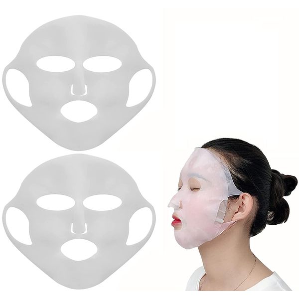 MIBICIRI 2-Pack Silicone Hydrating Mask to Slow Evaporation of Mask Essence, Reusable Mask Sleeve Hook, Facial Moisture Treatment Tool (White)