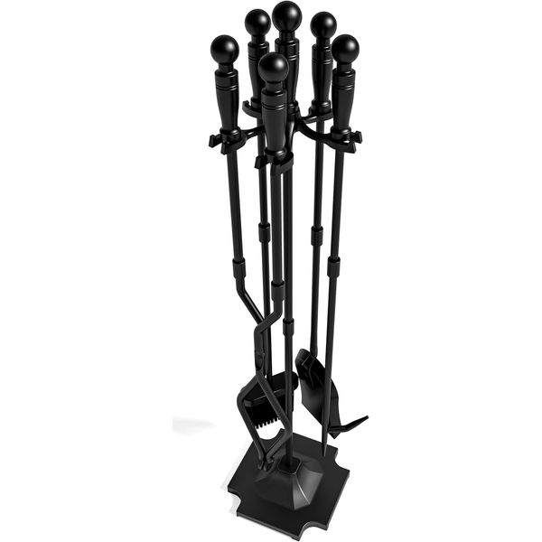 Fireplace Tools Set, 5-Piece Wrought Iron Fireside Accessories, 32 Inch Stand