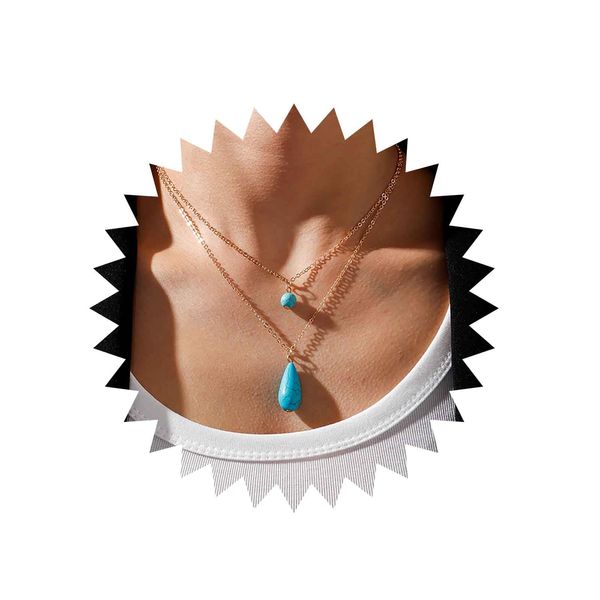 TseanYi Boho Teardrop Turquoise Neckalce Layered Turquoise Pendant Neckalce Gold Circle Turquoise Choker Necklace Vintage Layering Turquoise Water drop Necklace Jewelry for Women and Girls