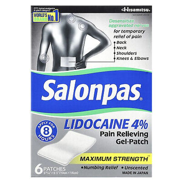 Lidocaine 4% Pain Relieving Gel-Patch, Maximum Strength, Unscented, 6 Patches