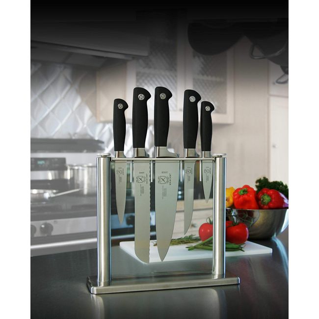 Mercer Culinary 6-Piece Knife Set, Genesis, Tempered Glass Block