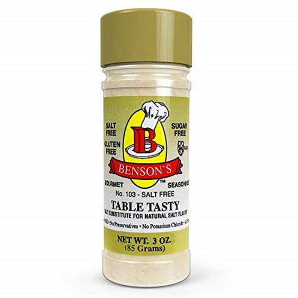 Benson's - Table Tasty Salt Substitute - No Potassium Chloride Salt Substitute - No Bitter After Taste - Good Flavor - No Sodium Salt Alternative - New Size 3 oz Bottle With Shaker Top