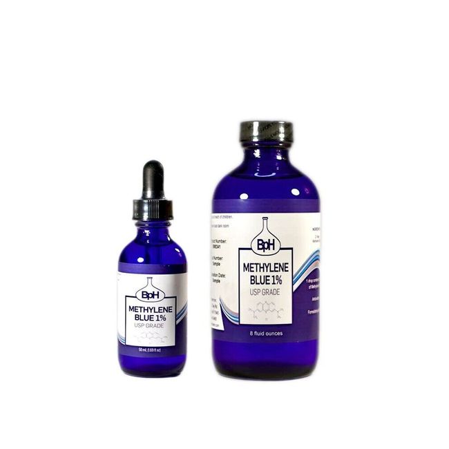 Methylene Blue, USP (Pharmaceutical) Grade 2 Pack- 8 oz and 50 mL Glass Bottles