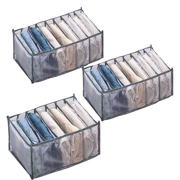 Xnuoyo Storage Box, Pants Storage Box, T-shirt Storage Box, Clothes Storage Case, Storage Case, Drawer Storage, Leggings, Jeans, Trousers, Small Items, Organization Box, Drawer Dividers, Set of 3, Large Capacity, Foldable, Dustproof, Moisture-proof, Breat