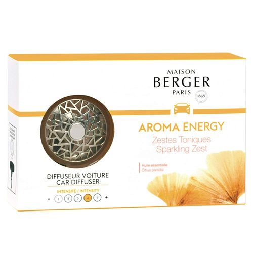 MAISON BERGER - Refillable Car Air Freshener Vent Clip Diffuser Set - 3.1 x 2 x 0.8 inches - Made in France (Aroma Energy)