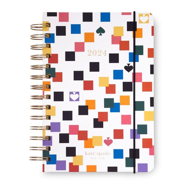 Kate Spade New York 2024 Planner Weekly and Monthly, Medium Planner January 2024 - December 2024, Hardcover Spiral Planner, Daily Planner with Monthly Calendar, Stickers, & Pockets, Checkerboard