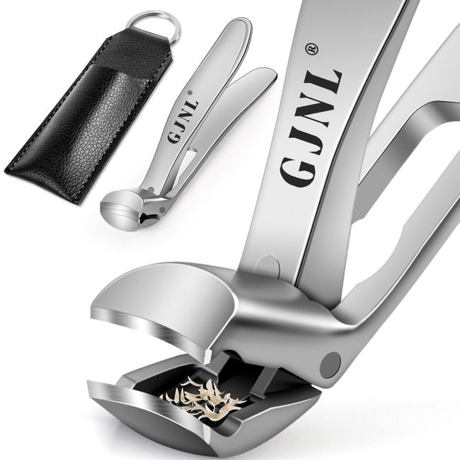 Toenail Clippers for Seniors Thick Nails - Ergonomic Large Angled Head Nail Clippers with Catcher, Mess Free Wide Jaw Sharp Blade Nail Cutter Gifts for Him Men & Women, Sliver