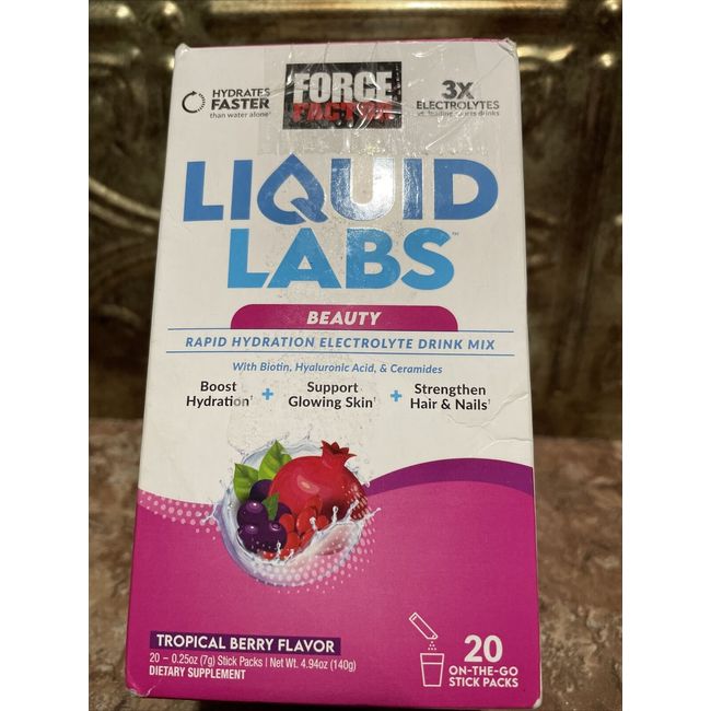 Liquid Labs Beauty Rapid Hydration Electrolyte Drink Mix Tropical Berry 20 packs