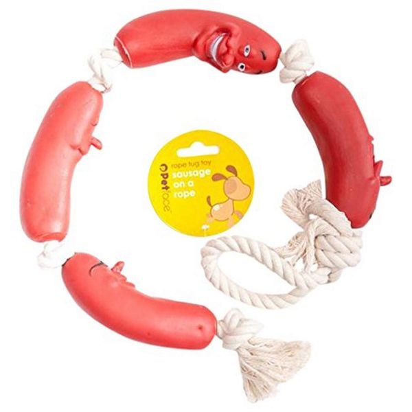 Petface Sausage On A Rope Dog Toy, Red