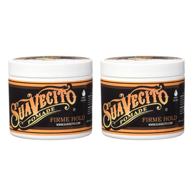 Suavecito Firme Strong Hold Pomade, Strong Hold Pomade For Men, Medium Shine Water Based Wax Flake Free Hair Gel, 4oz/113g x 2