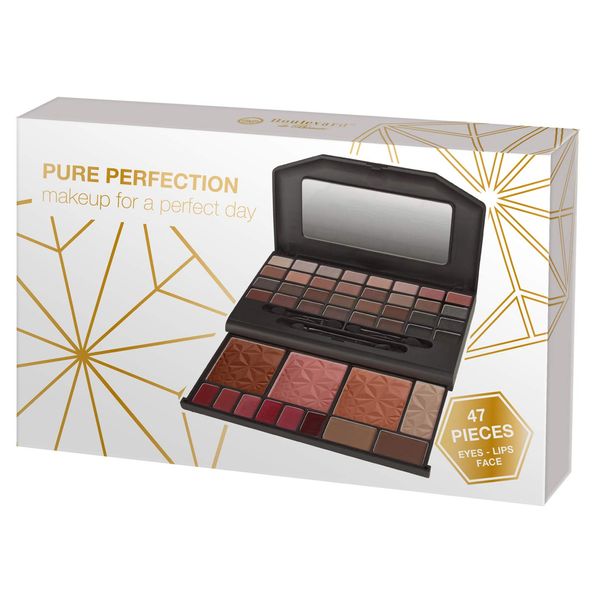 Boulevard de Beauté - Make-up Highlight Set im Travel-Kit, kompakte Palette, 47-teilig, Basics Nudetöne, Rouge, Bronzing, 32 Lidschatten, 12 Lipgloss, mit Spiegel, ideal für unterwegs