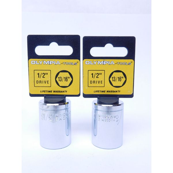 2 PIECES! NEW OLYMPIA TOOLS 1/2" Drive, 12-Point Socket 13/16" BULK PACK (HR)