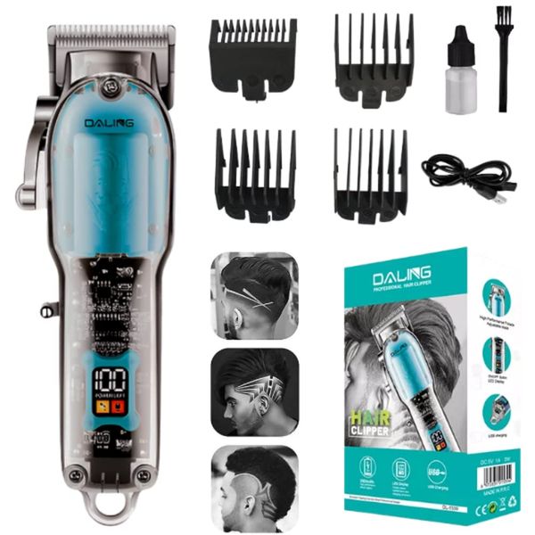 HUG PUPPY DALING PROFESSIONAL LED Display Hair Trimmer Retro Oil Head Electric Clipper Hair for Men Barber Tool Rechargeable Hair Clipper (Blue)