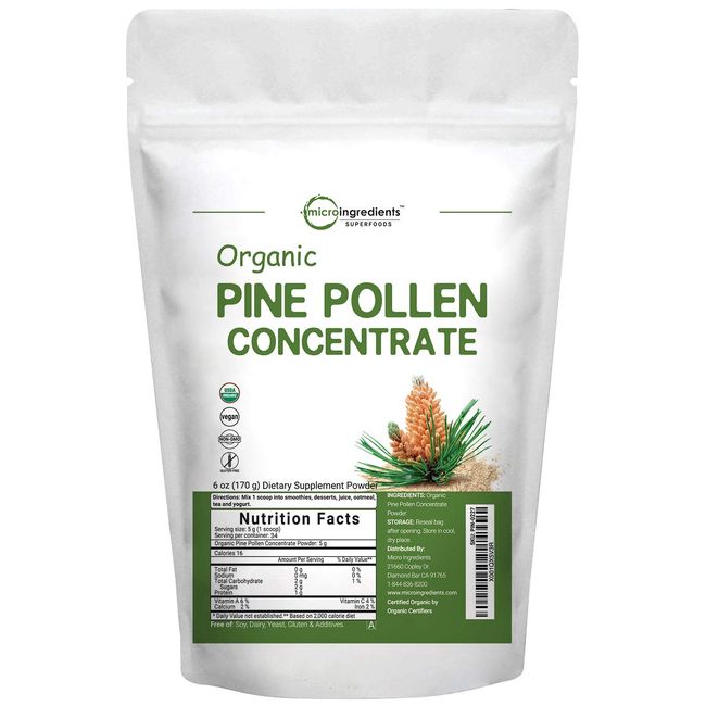 Pure Pine Pollen Powder, 6 Ounce, Wild Harvest an Broken Cell Wall,  Supports Immune System Health, Boosts Energy, Antioxidant & Androgenic, No  GMOs