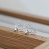 Sterling Silver Shiny Deer Head With Floral Antler Stud Earrings