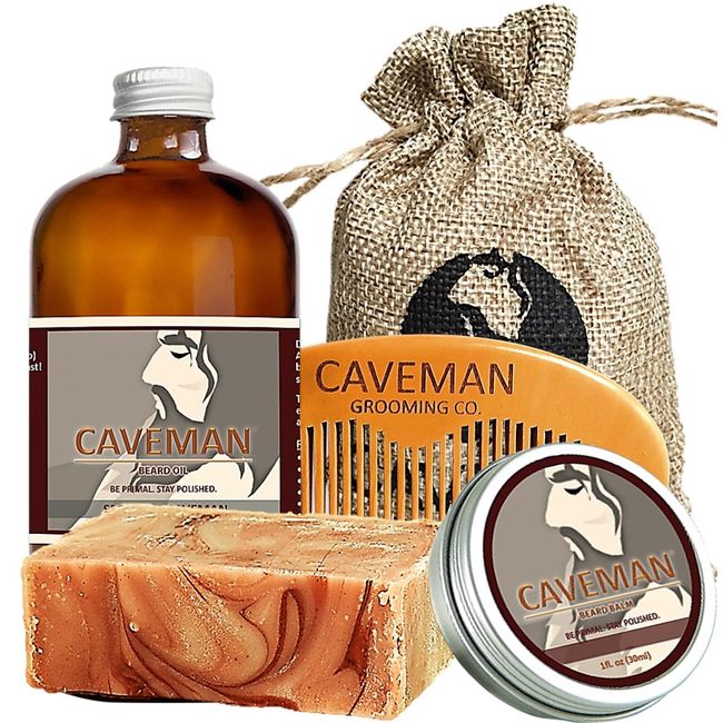 Hand Crafted Caveman® Beard Oil Conditioner + Beard Balm + FREE Comb + Soap