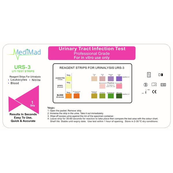 UTI Urine Test Strips Urinary Tract Infection Tests Nitrite, Leukocytes and Blood - 10 Individual Tests