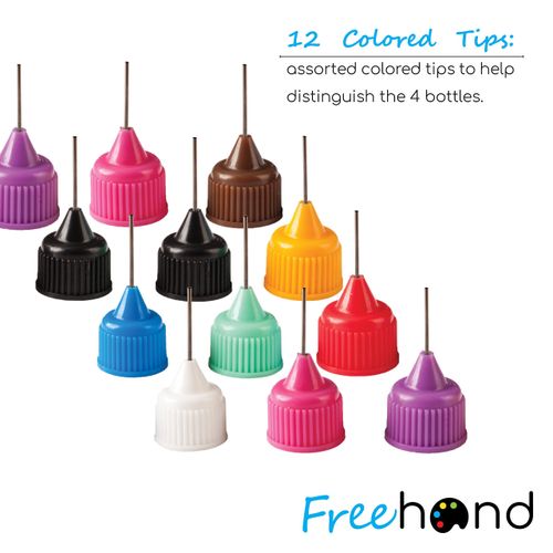 Free Hand Precision Tip Applicator Bottle 1 Oz. 4 Needle Tip Squeeze Bottles and 12 Tips for Acrylic Painting, DIY Quilling and Paper Craft