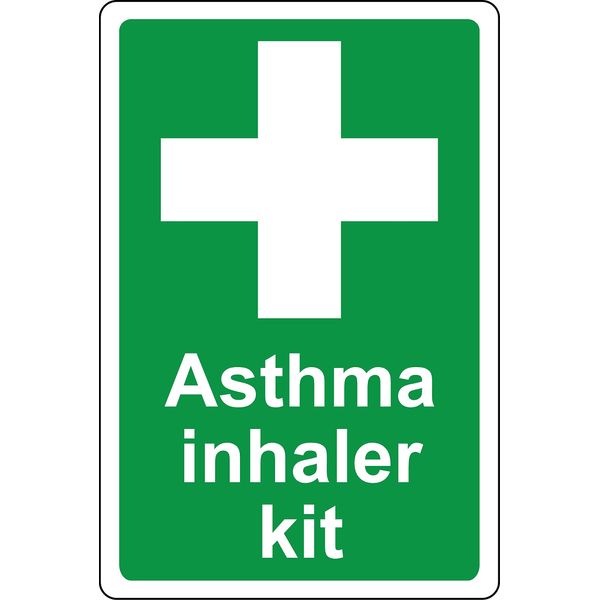 Asthma inhaler kit First aid Safety sign - Self adhesive sticker (200mm x 150mm)