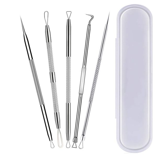 Pimple Popper Tool Kit,Blackhead Remover Tool 5 Pcs Blackhead Extractor Tool for Face Comedone Zit Acne Whitehead Blemish, Stainless Steel Extraction Tools Set