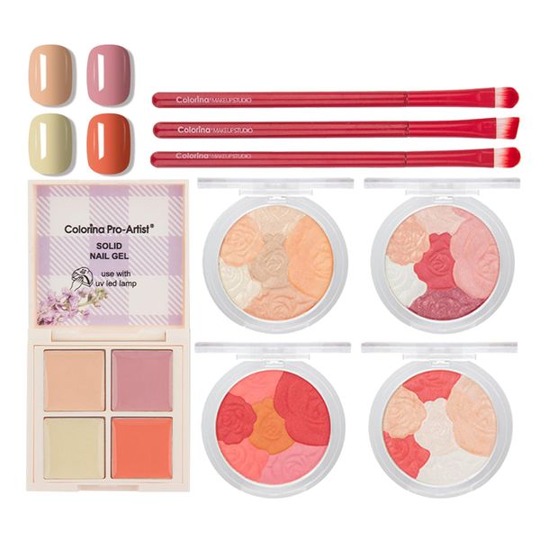 RoseFlower Professional Makeup Set, Essential Make up Starter Set All-In-One Make-up Gift Sets with 4 Pcs Blush/Highlight Set + Makeup Brush + Nude Nail Gel