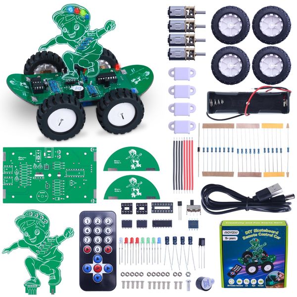 MiOYOOW Skateboard RC Car Soldering Practice Kit, 360° Rotating Rechargeable DIY Smart Car Kit with 5 Adjustable Speed, Outdoor Remote Control Car Soldering Electronics Project Kit for STEM Education