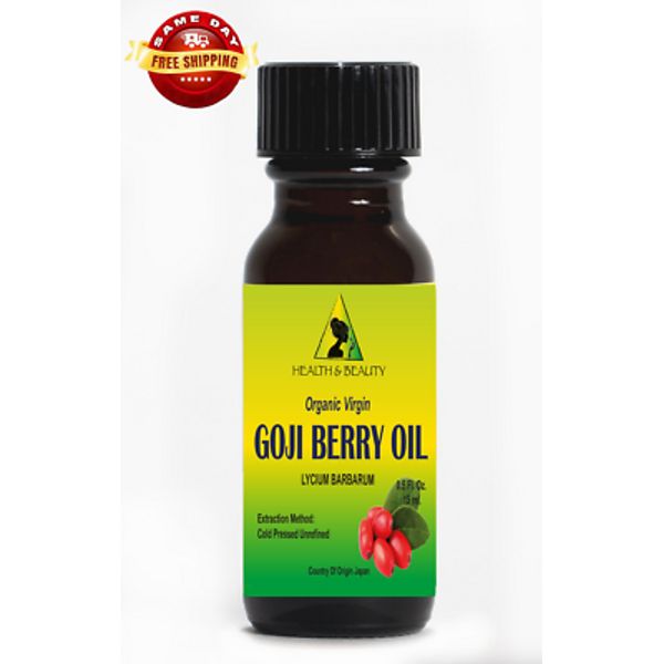 GOJI BERRY SEED OIL UNREFINED ORGANIC by H&B Oils Center  GLASS BOTTLE 0.5 OZ