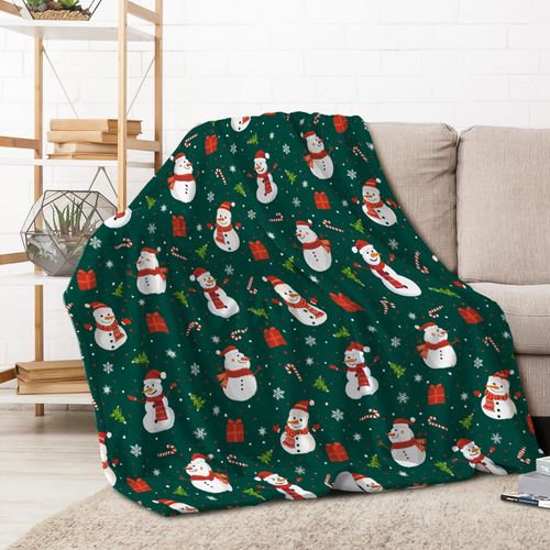 Christmas Blankets Christmas Snowman Throw Blankets Snowflake Throw Blanket Winter Throw Blanket Green Holiday Fleece Blanket Soft, Plush, Warm Christmas Tree Blankets for Couch, Bed, Sofa 40"X50"