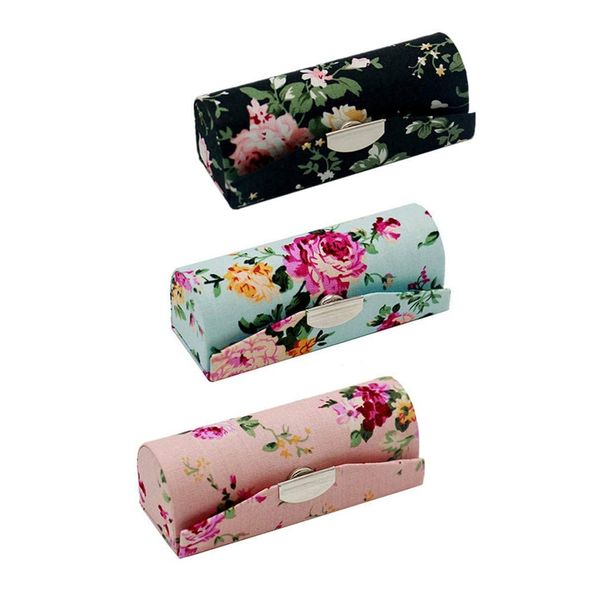 Hanyi Lipstick Case with Mirror, 3 Pcs Vintage Floral Print Leather Lipstick Holder Box Jewelry Organiser