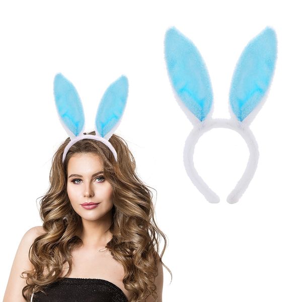 Sibba Plush Bunny Ears Headband 1 Piece Rabbit Ear Hairband Easter Cosplay Party Children's Day Hair Styling Costume Christmas Party Dress Up Girls Women (Blue)