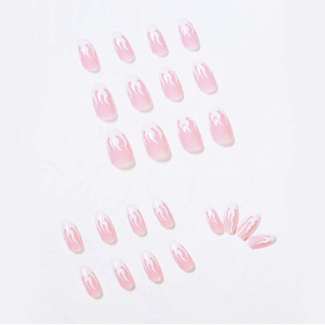 Wonderful 24pcs Press on False Nails Flame Coffin Square Acrylic Fake Nails Fire Glue on Fingersnails for Women Girls DIY Manicure Salon