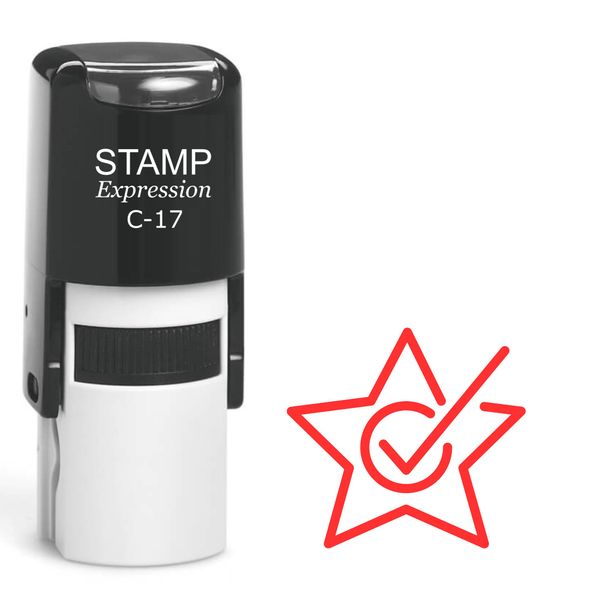 stampexpression - Red Star with Check Mark Self Inking Rubber Stamp - Red Ink (A-61917)