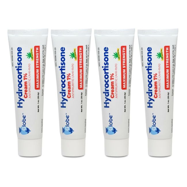 Globe Hydrocortisone Maximum Strength Cream 1% w/ Aloe, Anti-Itch Cream - 4 Pack