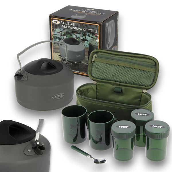 NGT CARP FISHING KETTLE BREW KIT SET 2 CUPS 3 POTS TEA CASE TACKLE OUTDOOR COOKING CAMPING SET