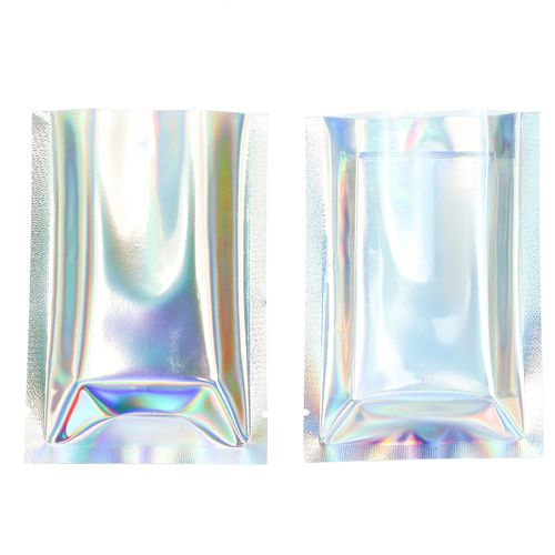 QQ Studio Bulk Holographic Heat Seal Bags, Rainbow Foil Spa Supply Sample Pouches, Heat Seal Iridescent Baggies, Open Top Bags for Lip Gloss and Nails (3.9 Inch x 5.9 Inch, x100 Clear Holographic)