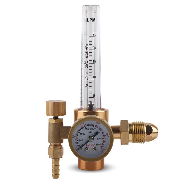 Agatige Argon Flowmeter Regulator, Argon CO2 Mig Tig Flow Meter Gas Regulator Gauge All Brass Argon Pressure Reducer Gas Flowmeter Welding Gas Regulators G5/8 Male Thread CGA580 Connector