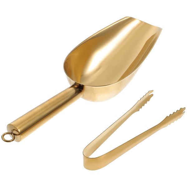 Luxshiny Scoop and Tongs Set, Stainless Steel Ice Tong Gold Ice Ice Scoop and Tongs for Home Bar Kitchen